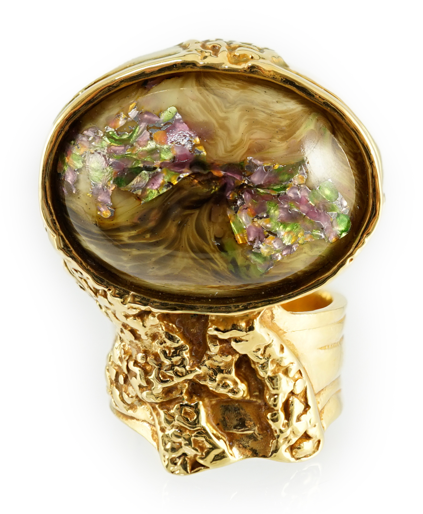 An Yves Saint Laurent labradorite Arty Chunky gold plated cocktail ring, size Q